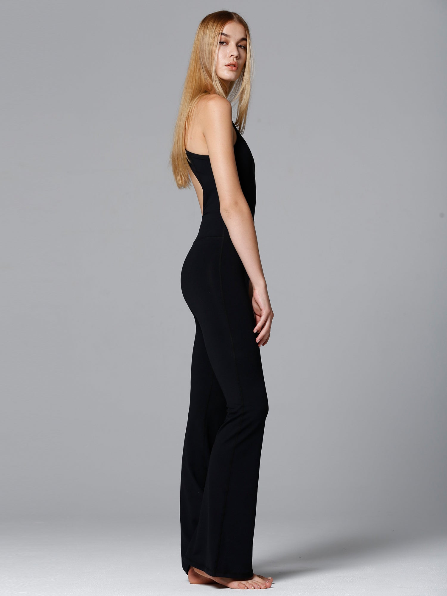 FLARED JUMPSUIT, BLACK