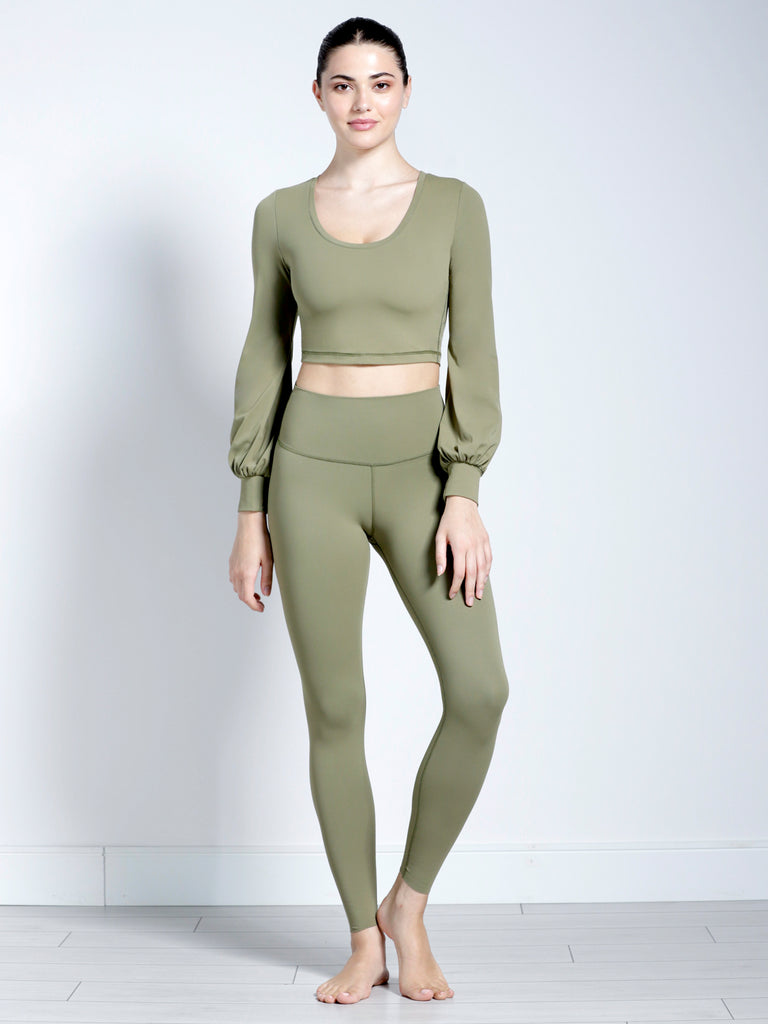 PUFF SLEEVE CROPPED TOP, SAGE