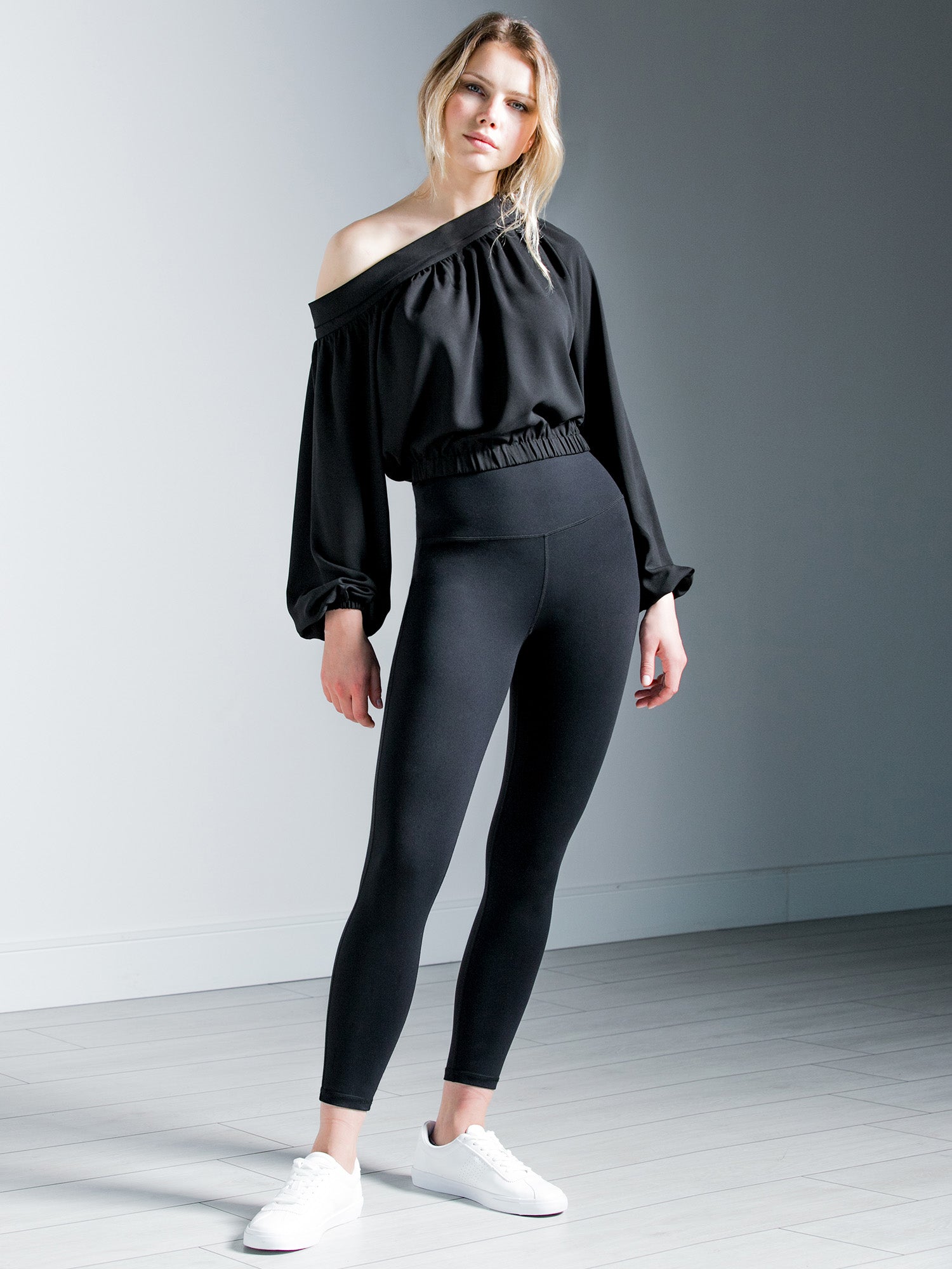 OFF SHOULDER CHIFFON TOP, BLACK
