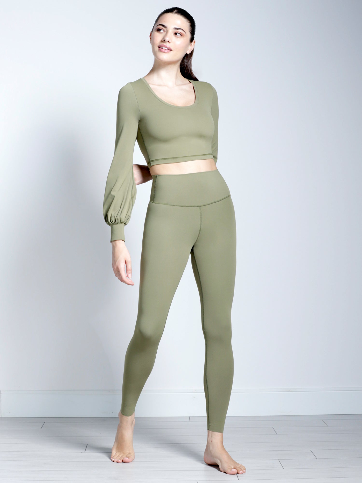 PUFF SLEEVE CROPPED TOP, SAGE