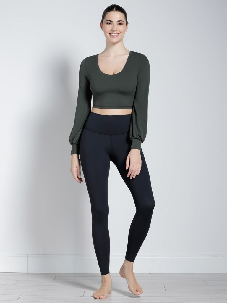 PUFF SLEEVE CROPPED TOP, DEEP FOREST