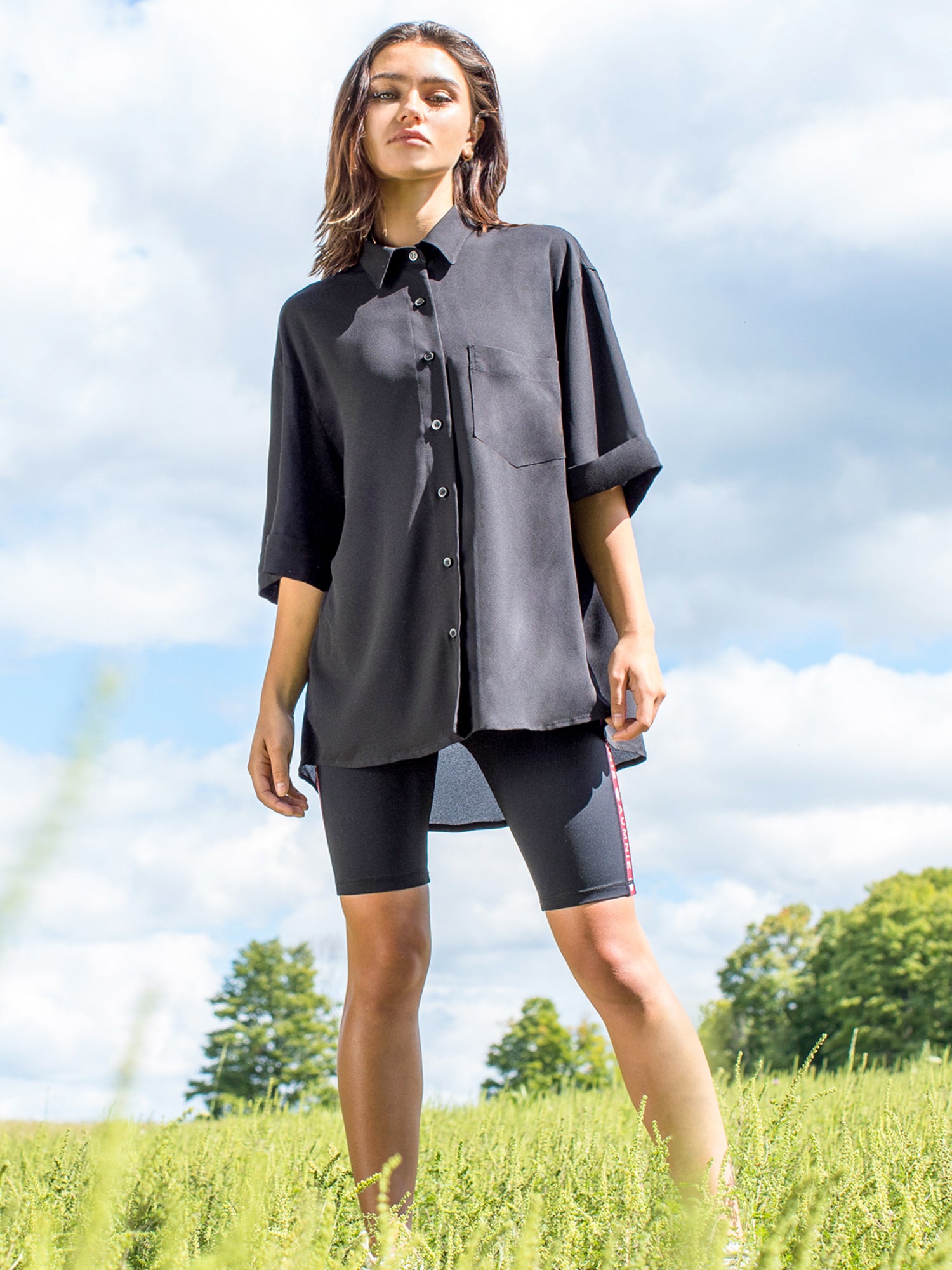 CHIFFON BOYFRIEND BLOUSE, BLACK