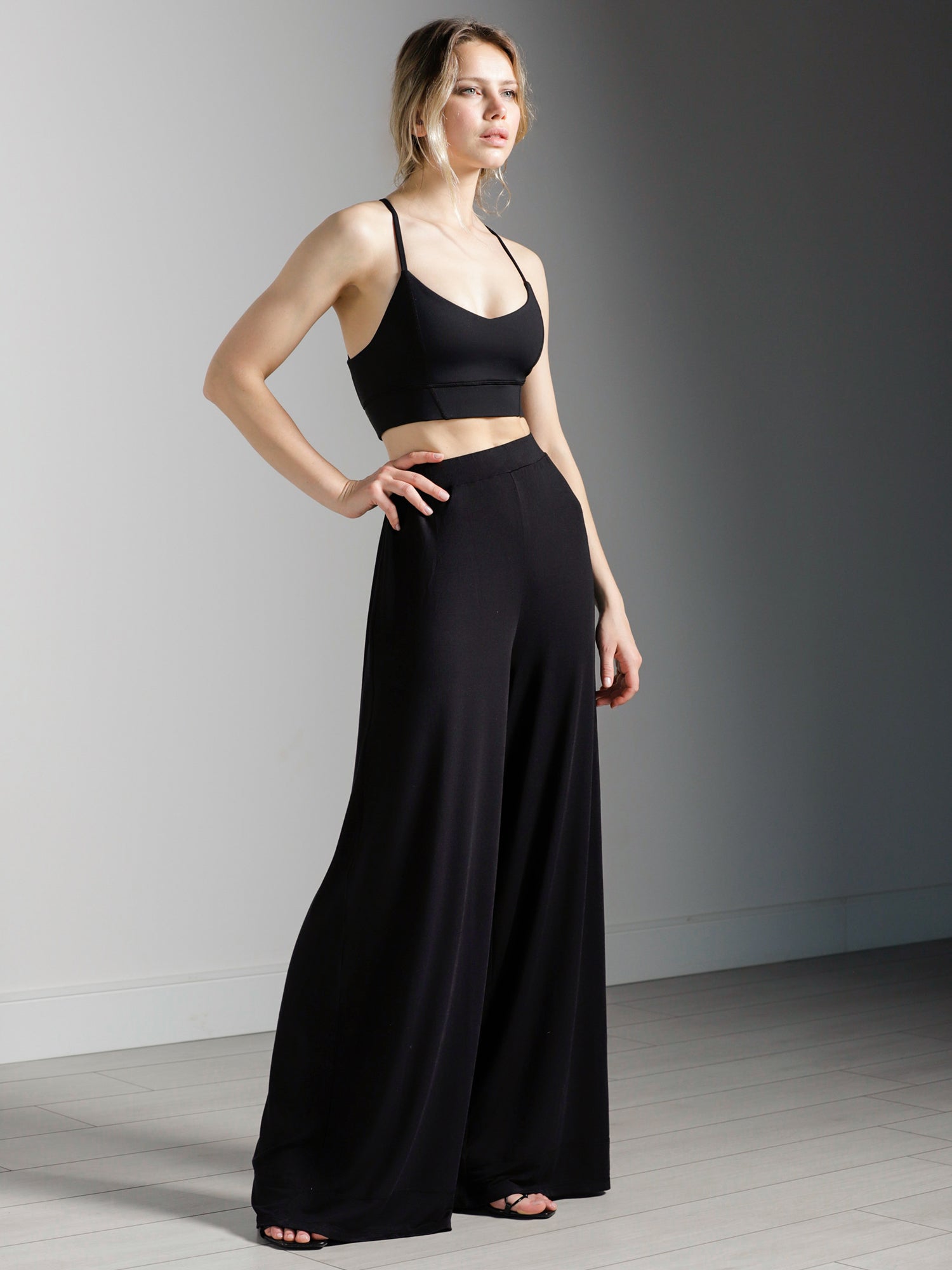 SOFT WIDE LEG PANTS, BLACK