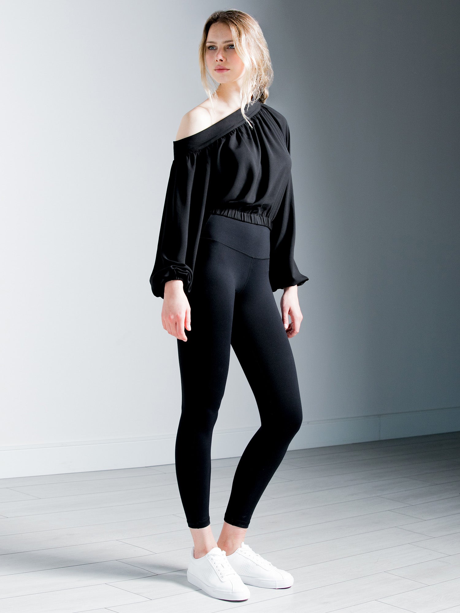 OFF SHOULDER CHIFFON TOP, BLACK