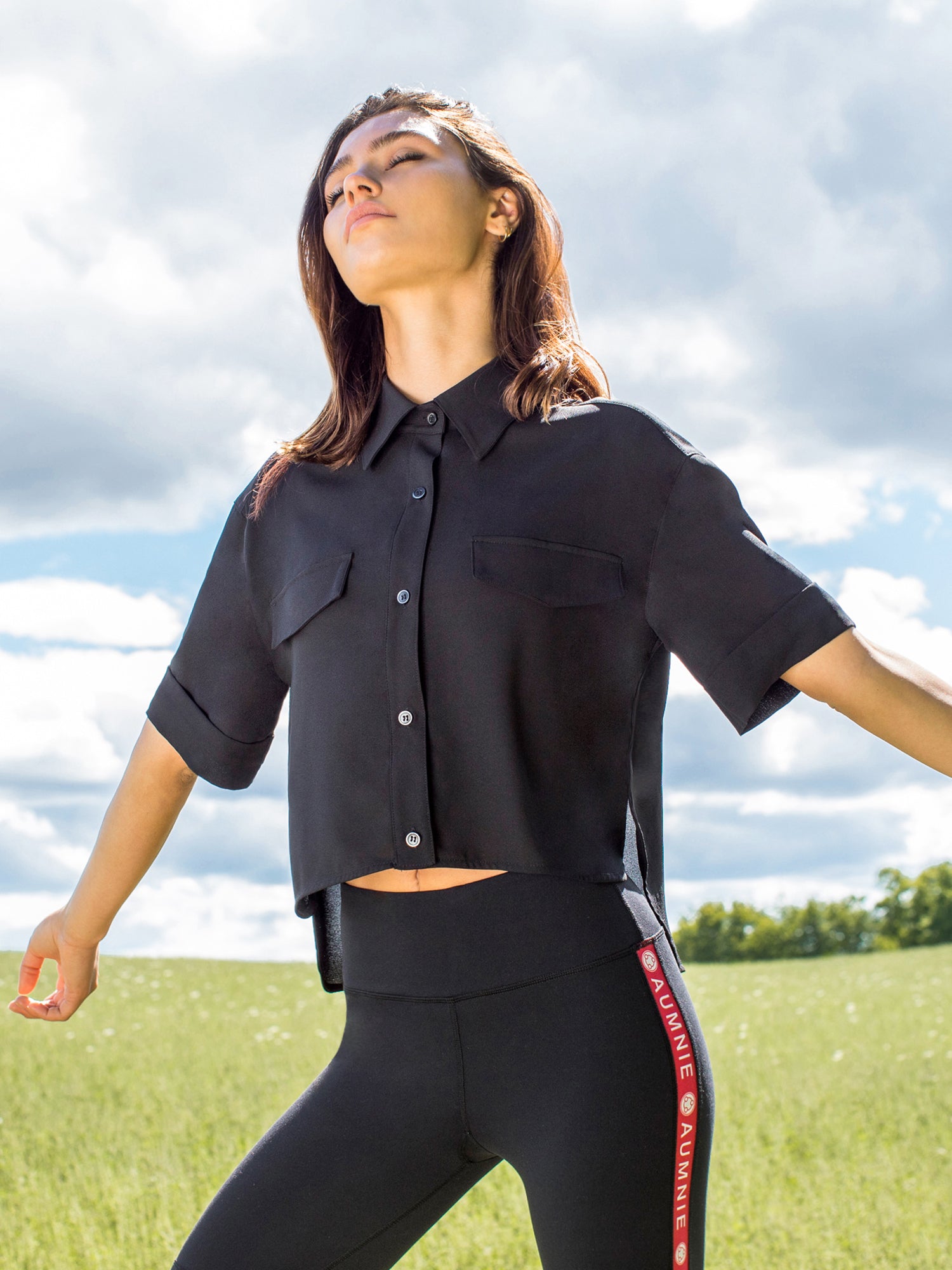 CROPPED CHIFFON BLOUSE, BLACK