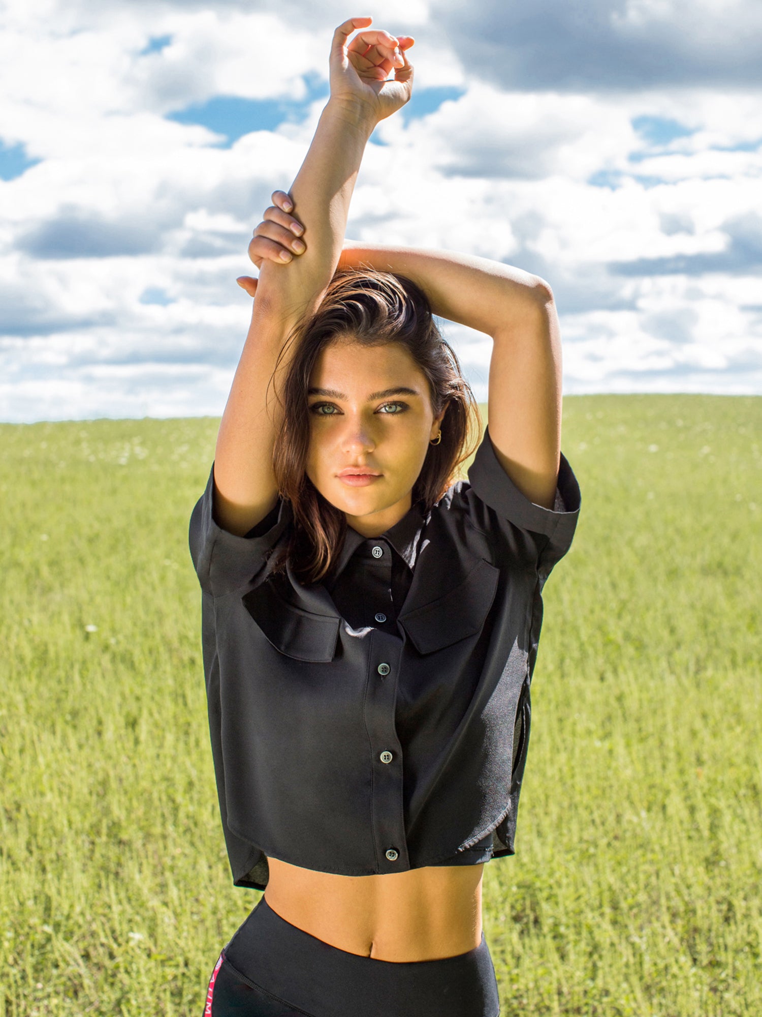 CROPPED CHIFFON BLOUSE, BLACK