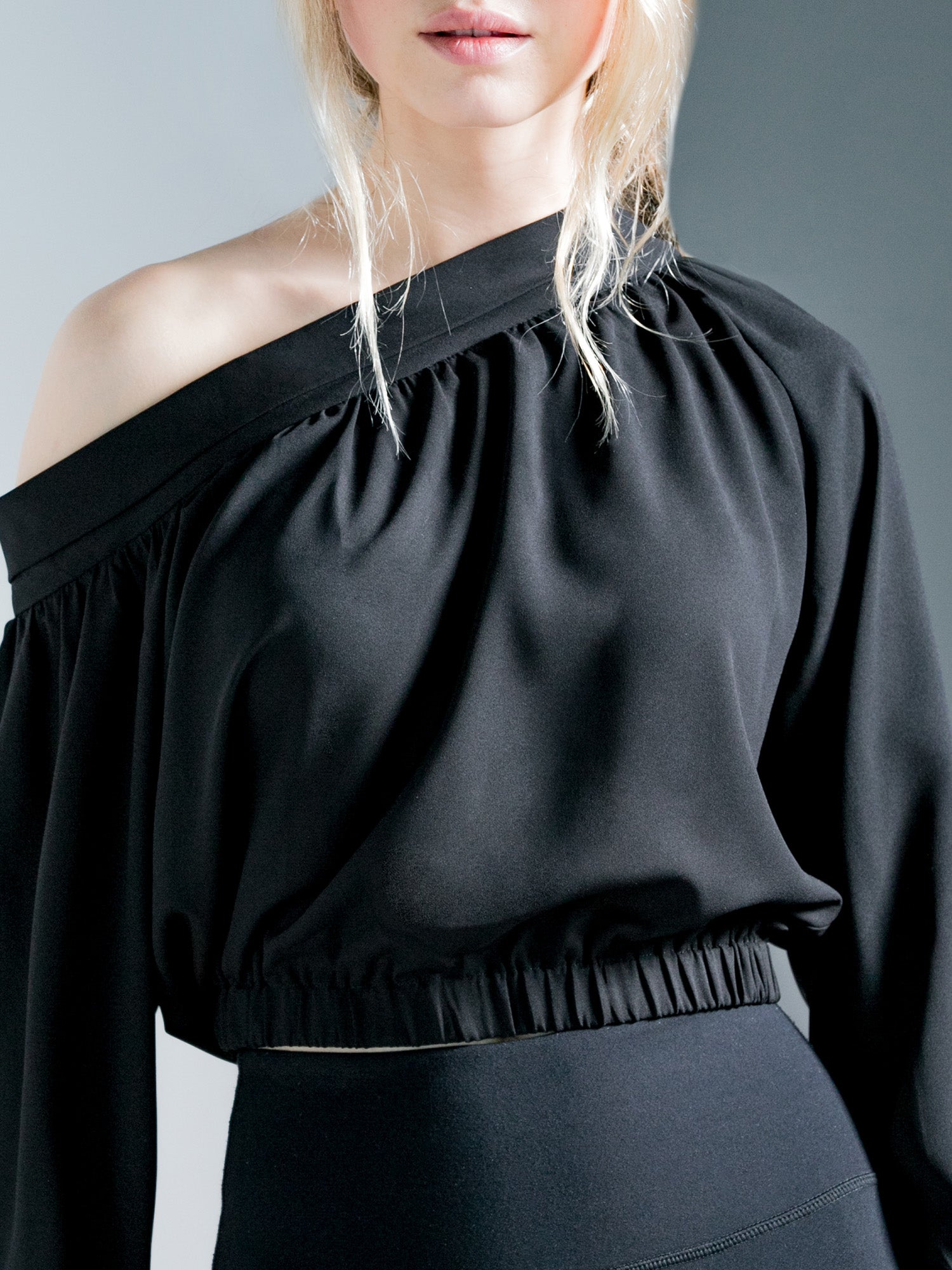 OFF SHOULDER CHIFFON TOP, BLACK