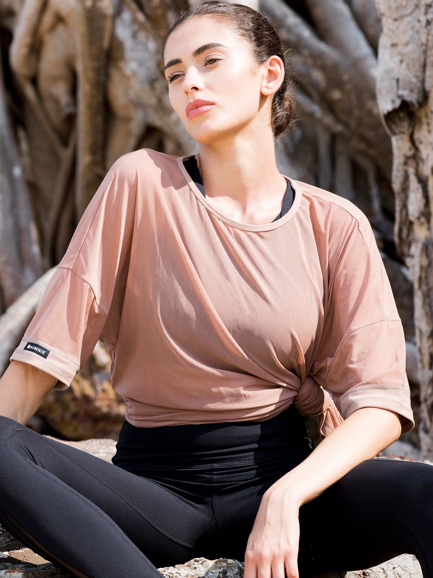 OVERSIZED MESH TEE, MOCHA
