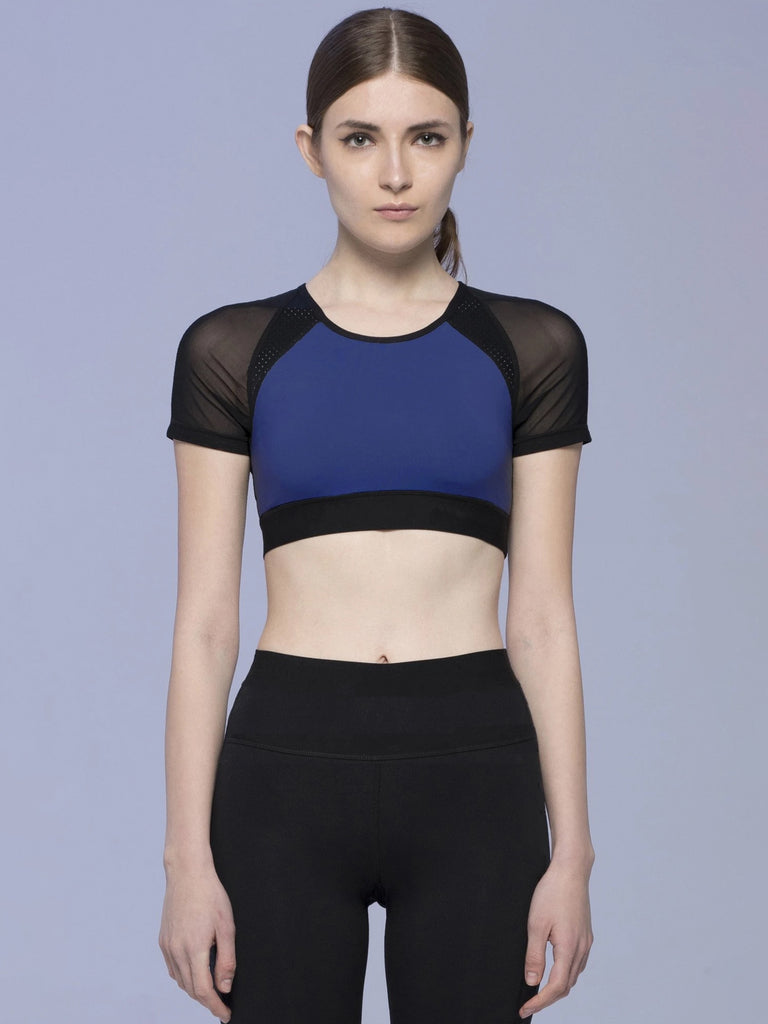 INTENSITY CROPPED TEE , ATLANTIC/BLACK MESH