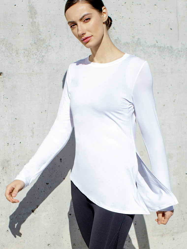 LONG SLEEVE SWAY TEE, WHITE