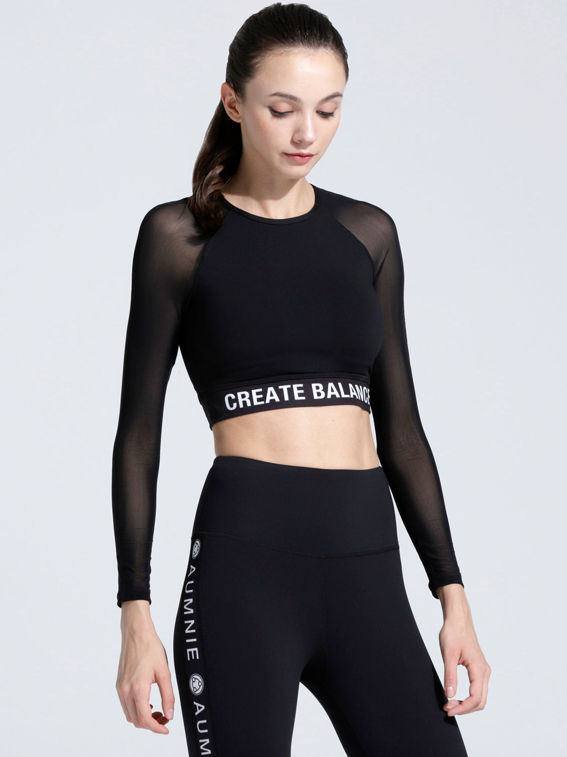 CREATION CROPPED TOP, BLACK/BLACK MESH