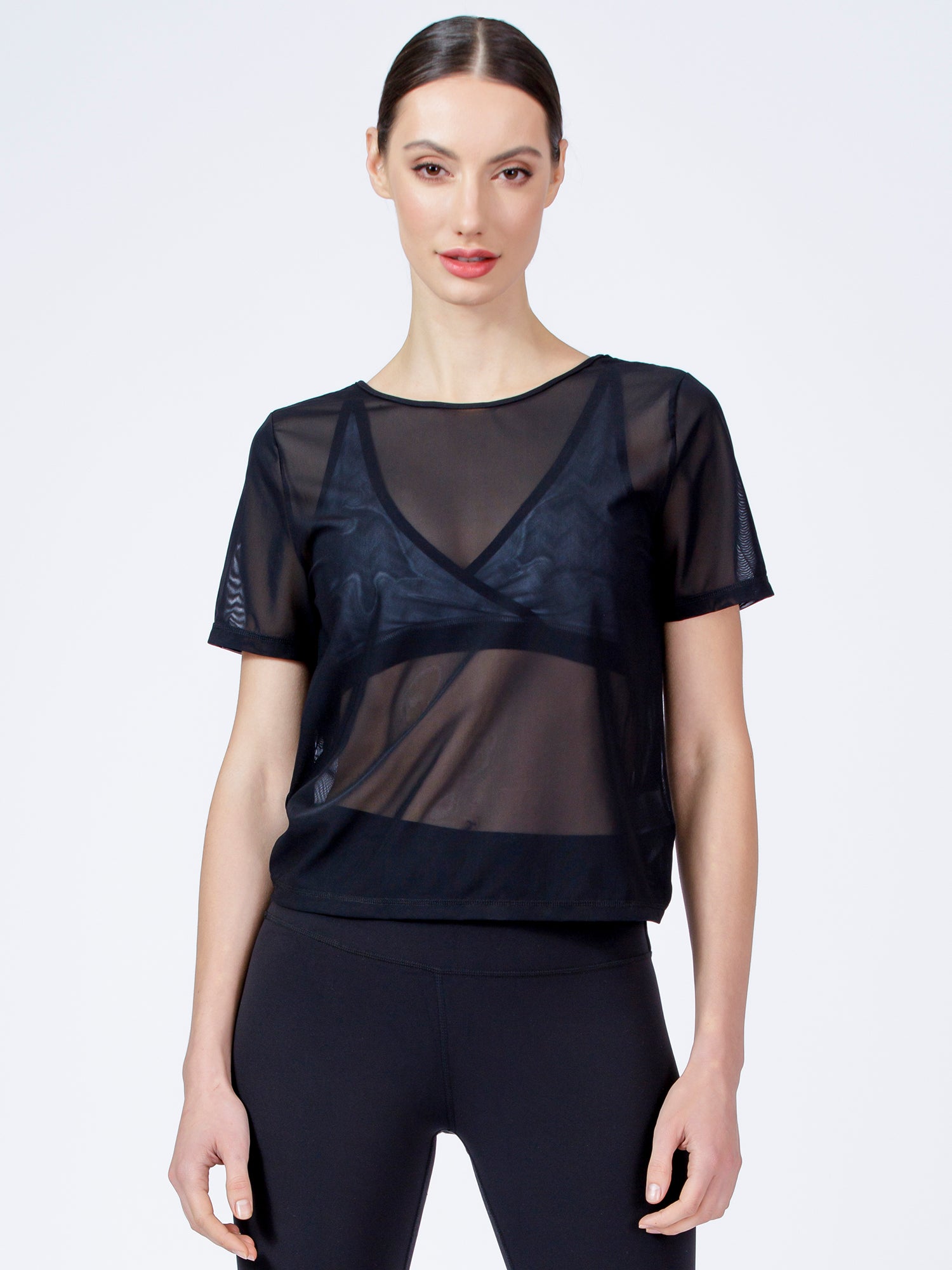 MESH TWIST TEE, BLACK MESH