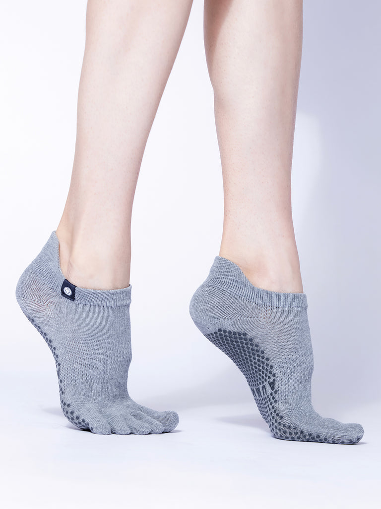 FULL TOE YOGA ANKLE GRIP SOCKS, GREY