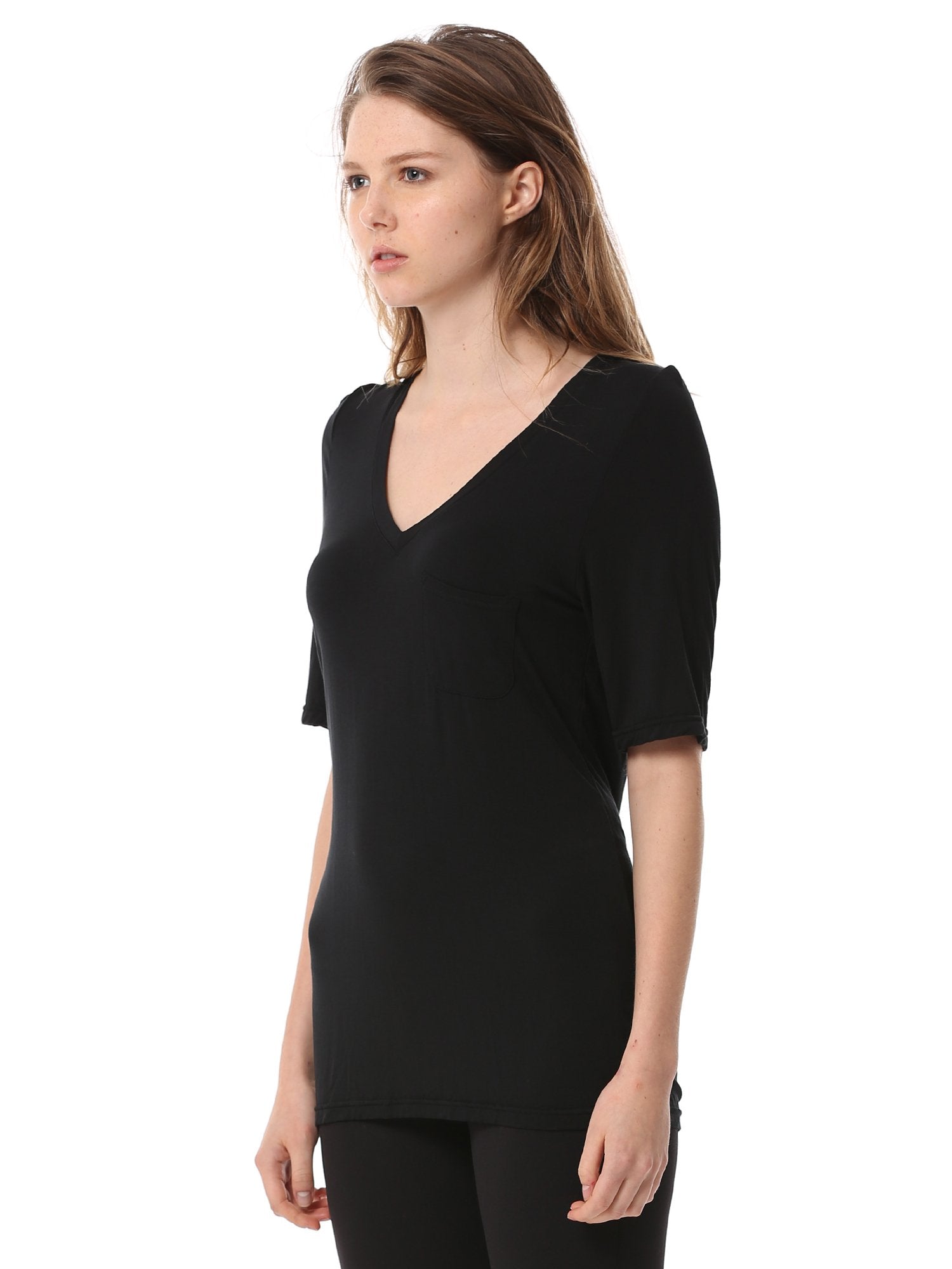 LOOSE DEEP V TEE, BLACK