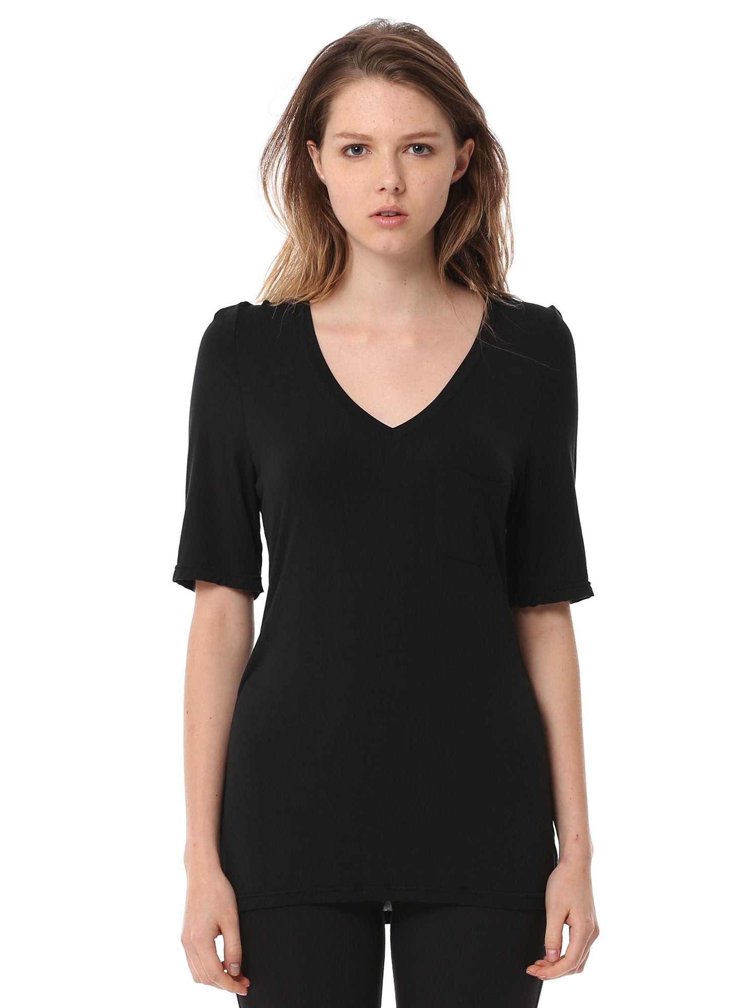 LOOSE DEEP V TEE, BLACK