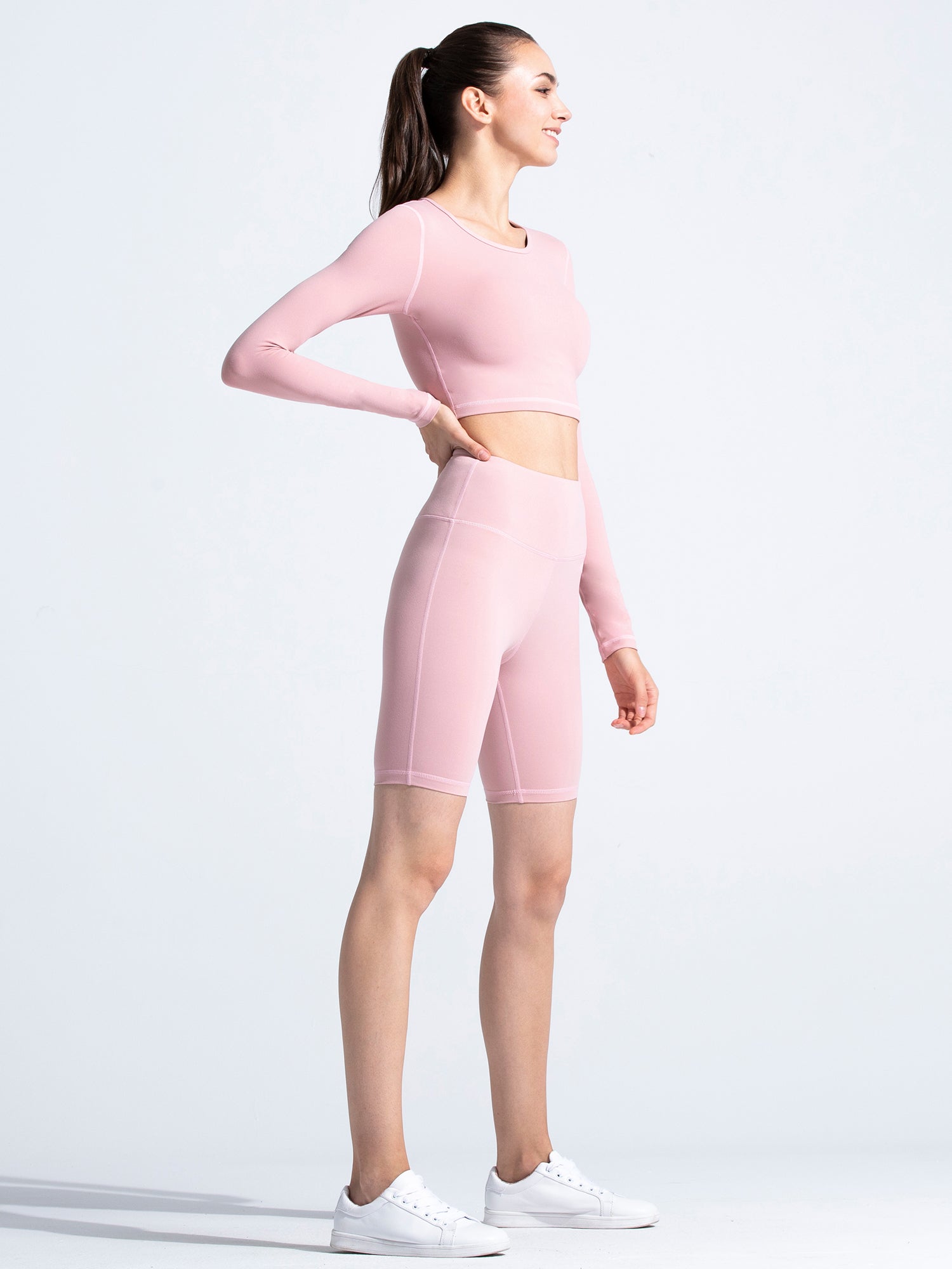HIGH WAIST BIKER SHORTS, BLUSH