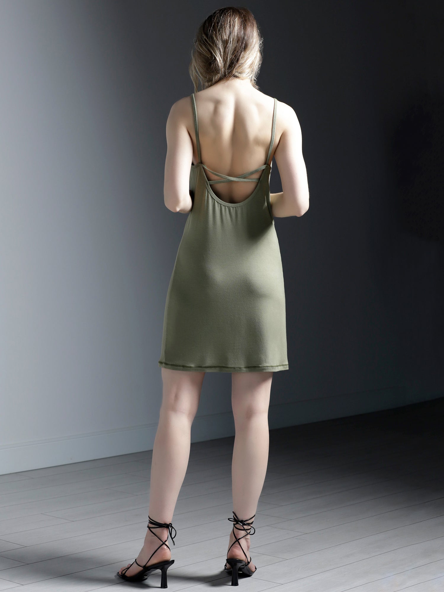 MINI SLIP DRESS, SAGE