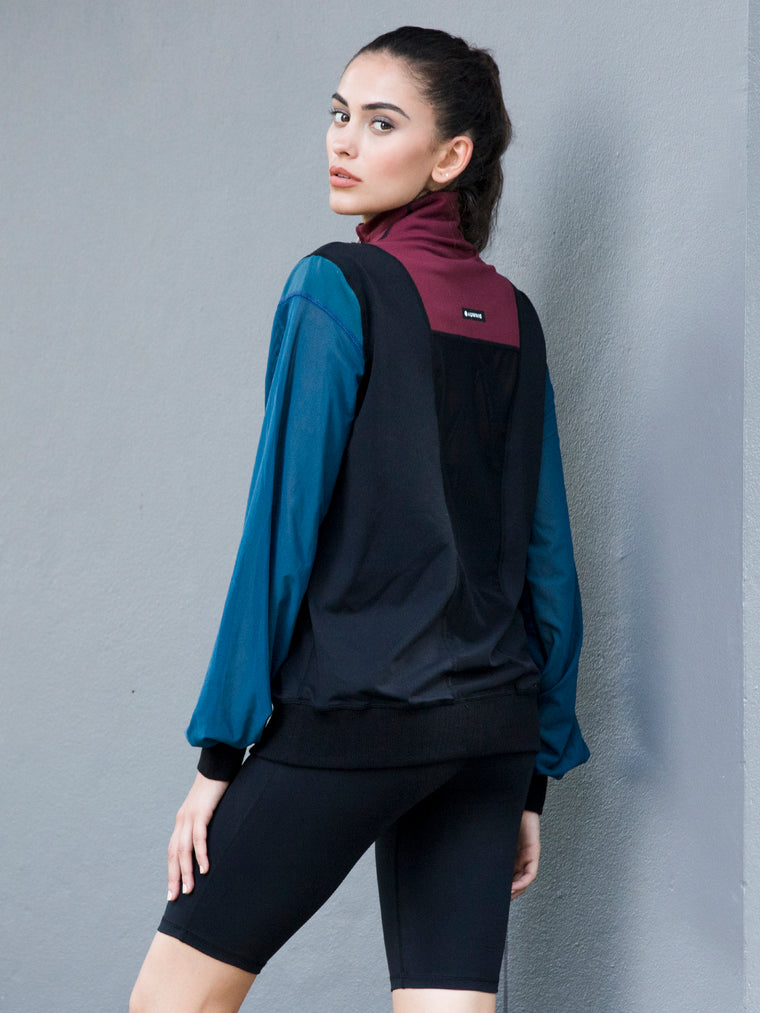 TRICOLOUR MESH SWEATSHIRT,  BLACK, BORDEAUX, LAKE