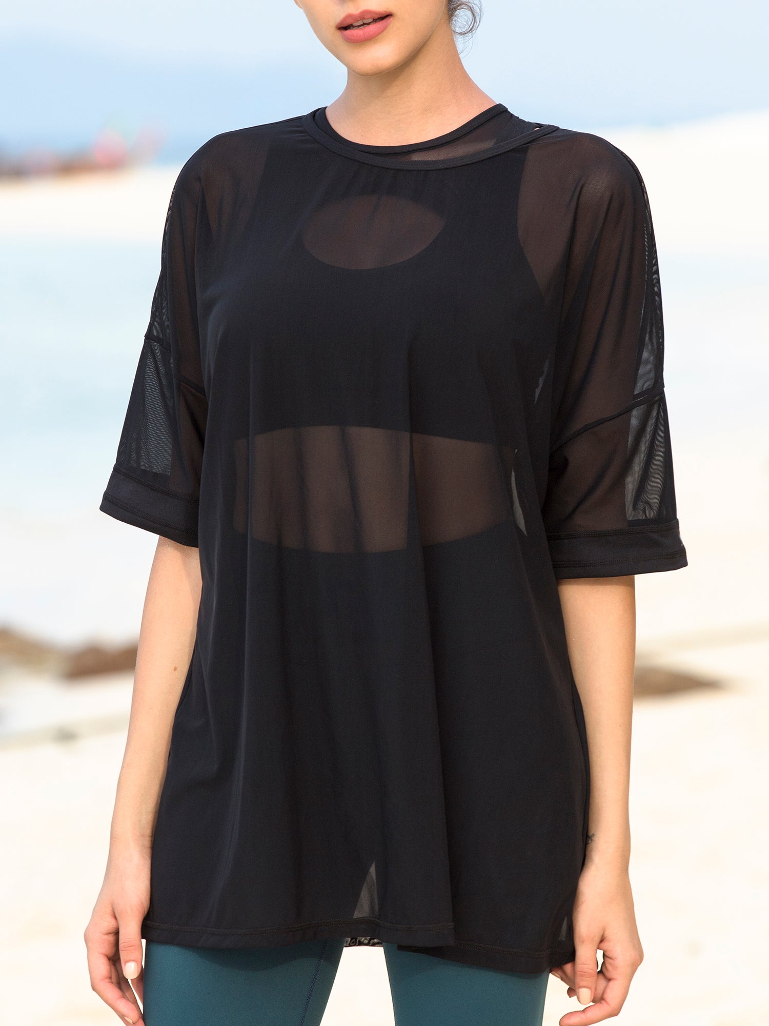 OVERSIZED MESH TEE, BLACK