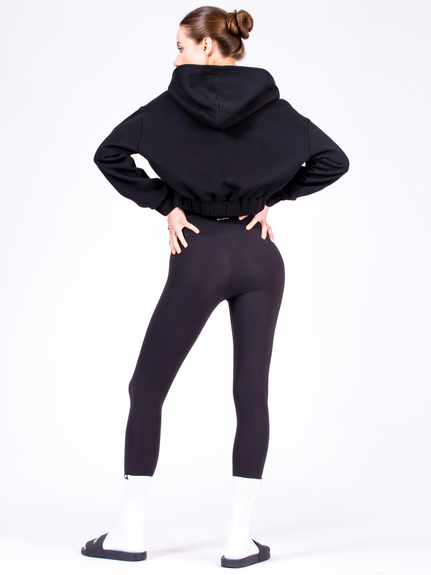 ZIP UP CROPPED HOODIE, BLACK