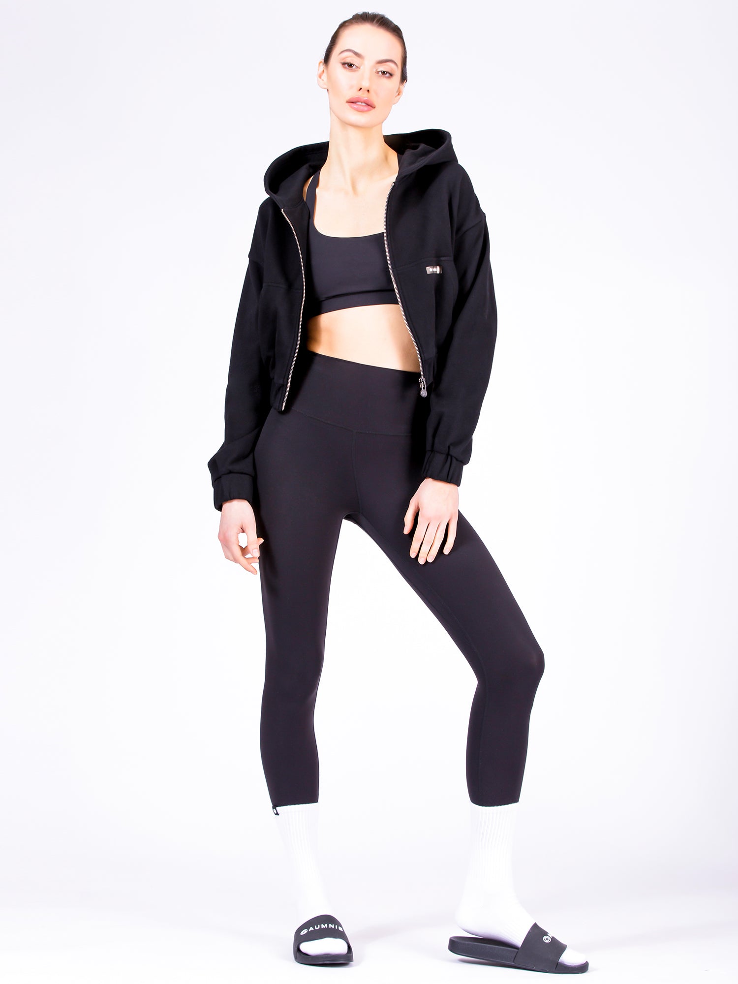 ZIP UP CROPPED HOODIE, BLACK