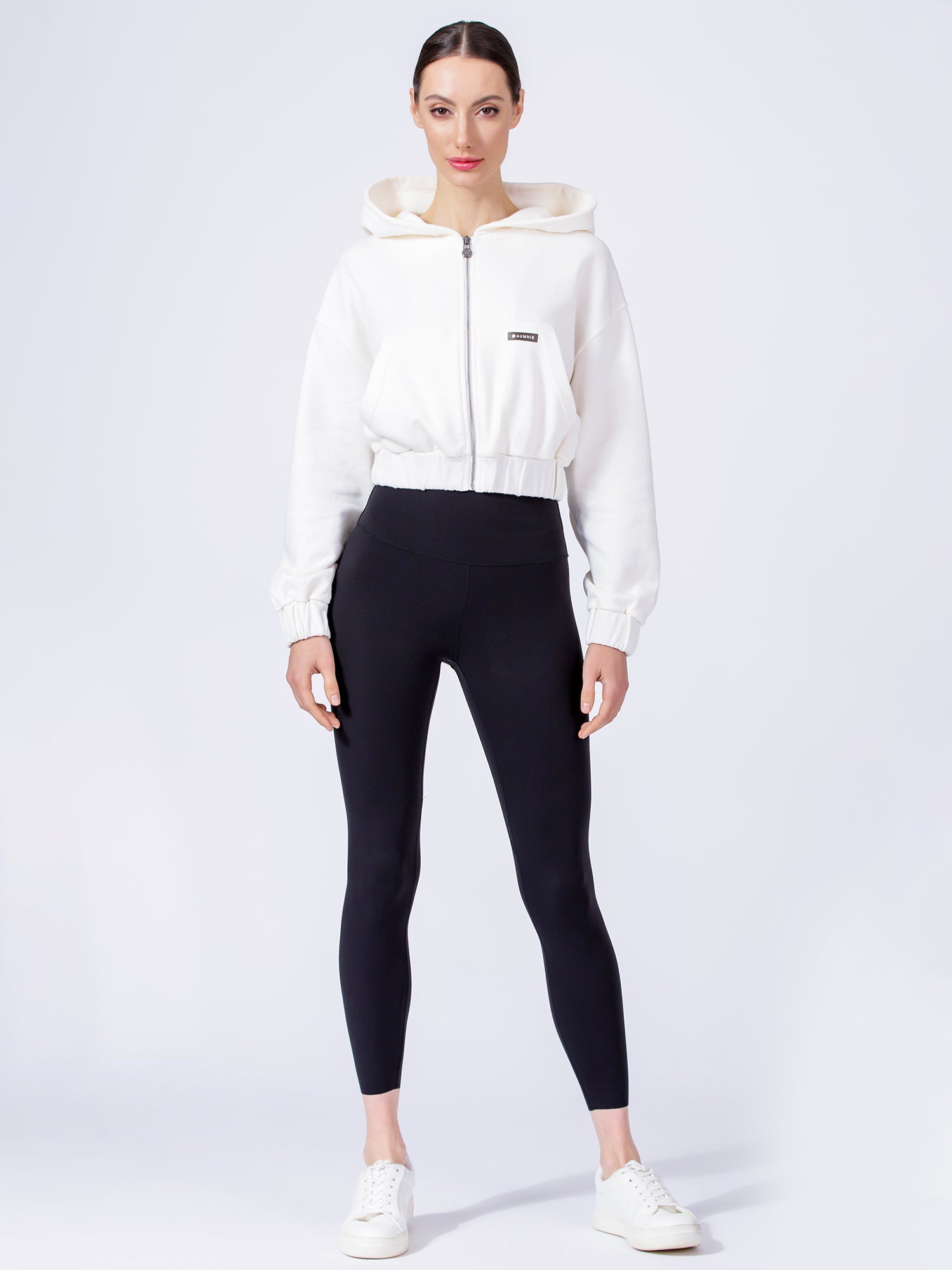 ZIP UP CROPPED HOODIE, WHITE