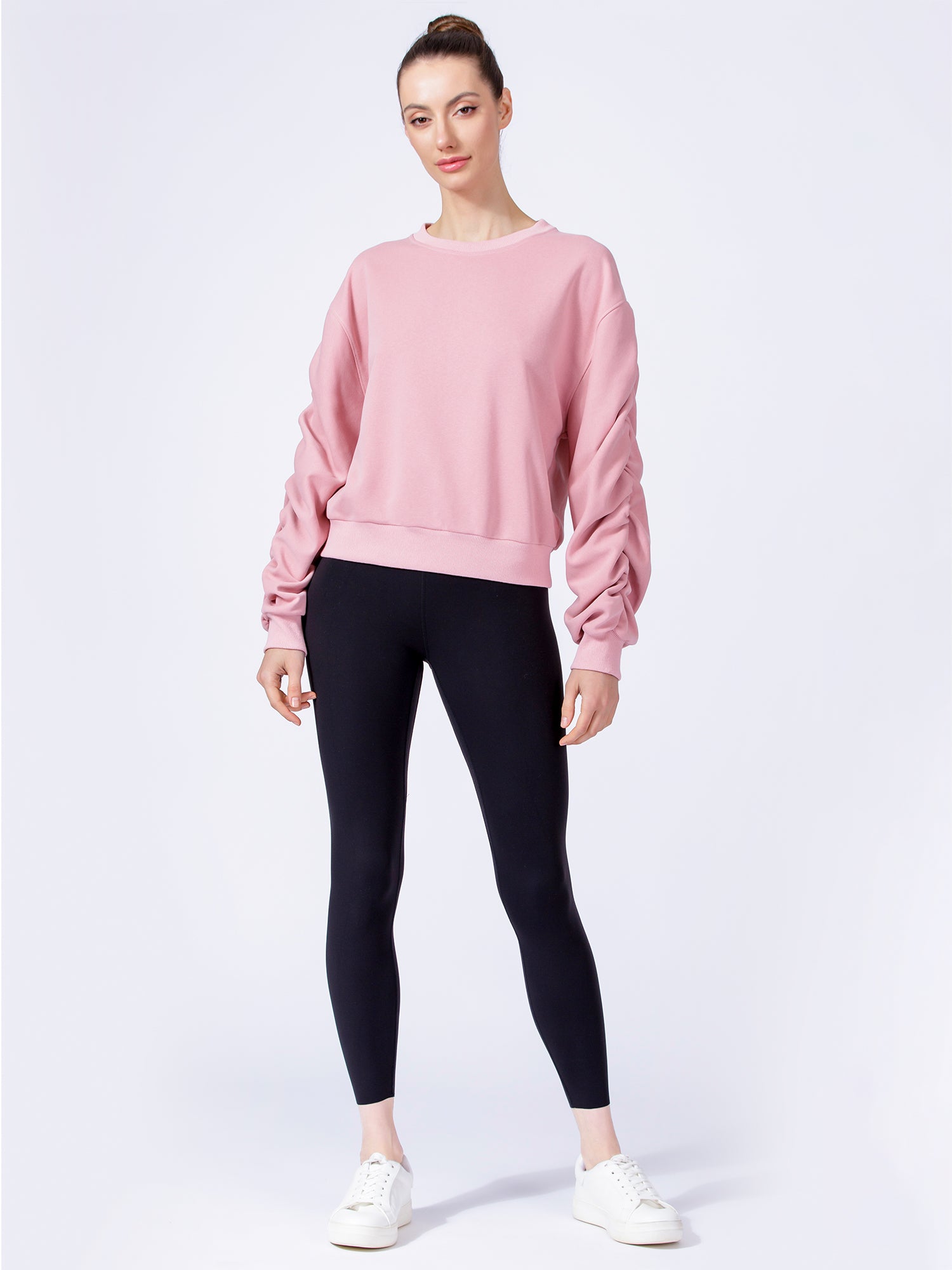 RUCHED RUNWAY SWEATSHIRT, PINK
