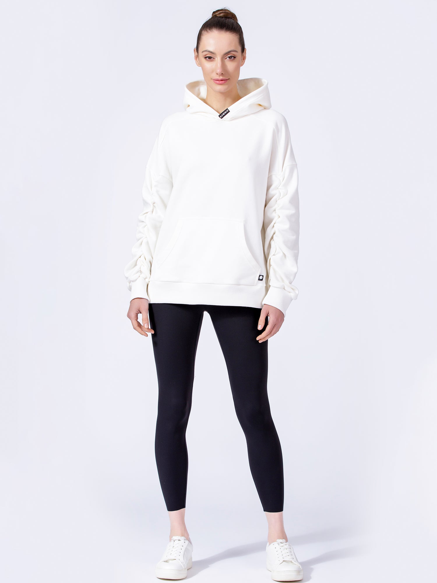 RUCHED RUNWAY HOODIE, WHITE