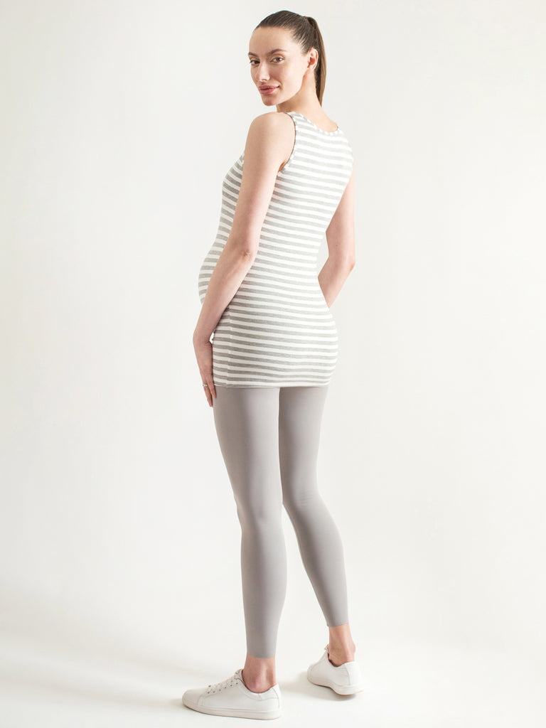 LONG SOFT STRETCH MATERNITY TANK, LIGHT HEATHER GREY STRIPE