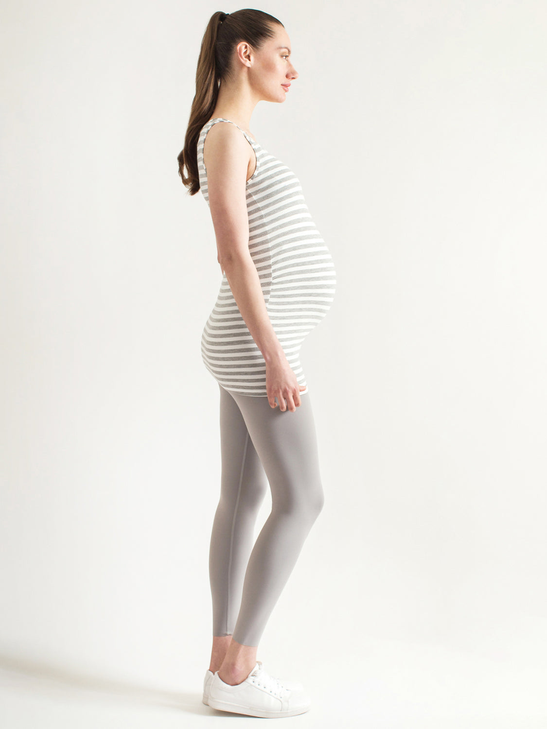 LONG SOFT STRETCH MATERNITY TANK, LIGHT HEATHER GREY STRIPE