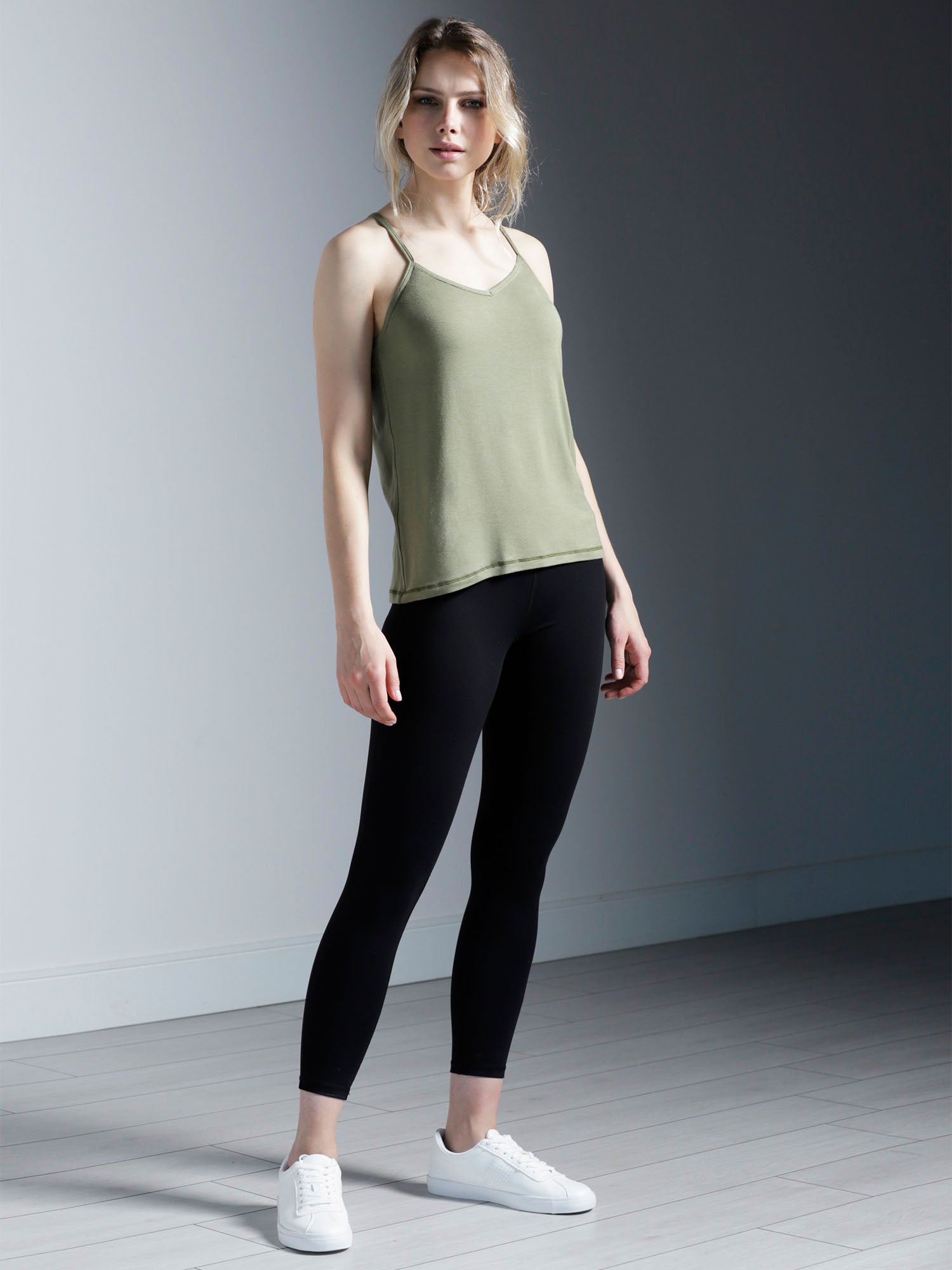 V BACK SINGLET, SAGE